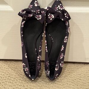 Tory Burch Black and Pink Floral Loafers